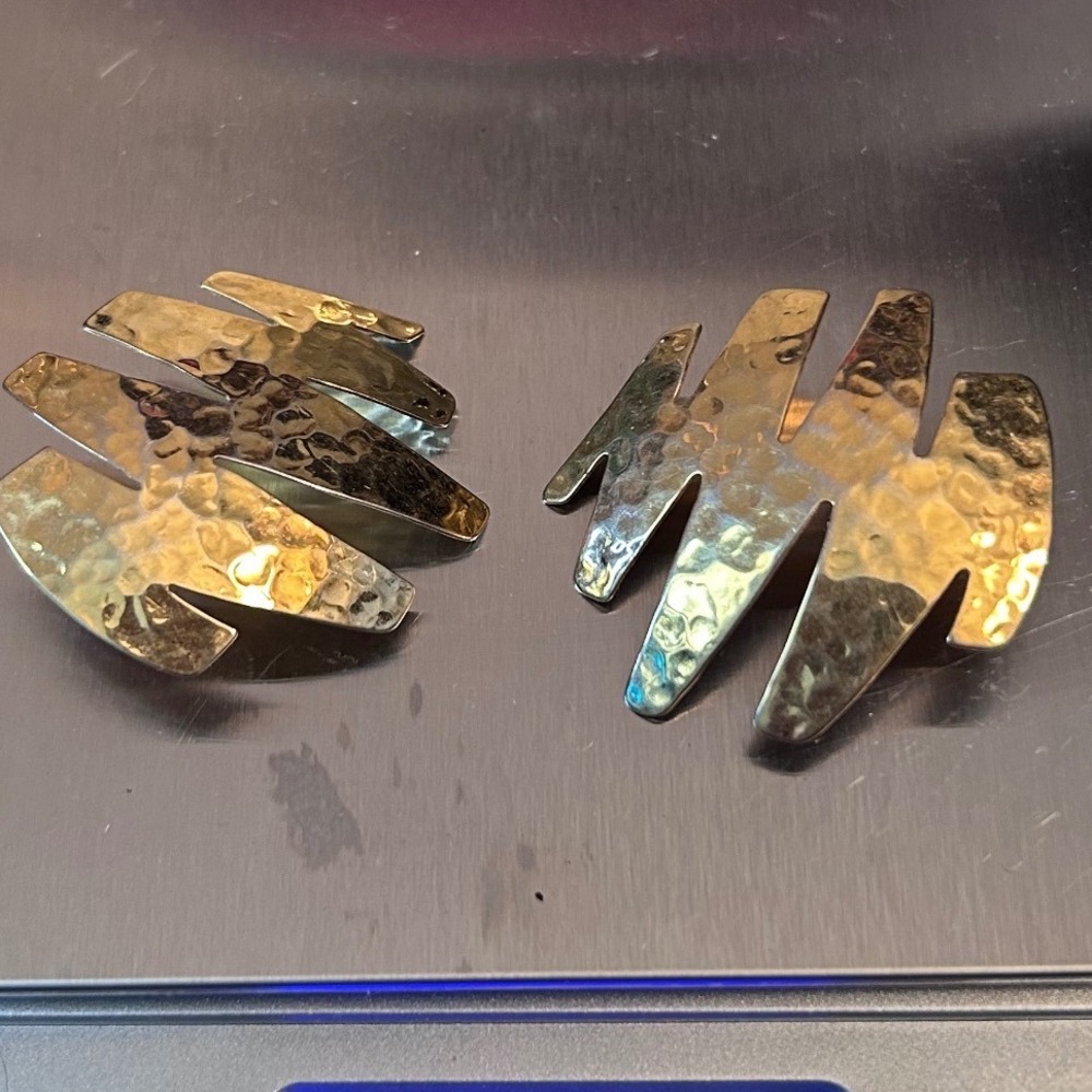 Vintage Hammered Gold Tone Abstract Geometric Statement Post Earrings Studs